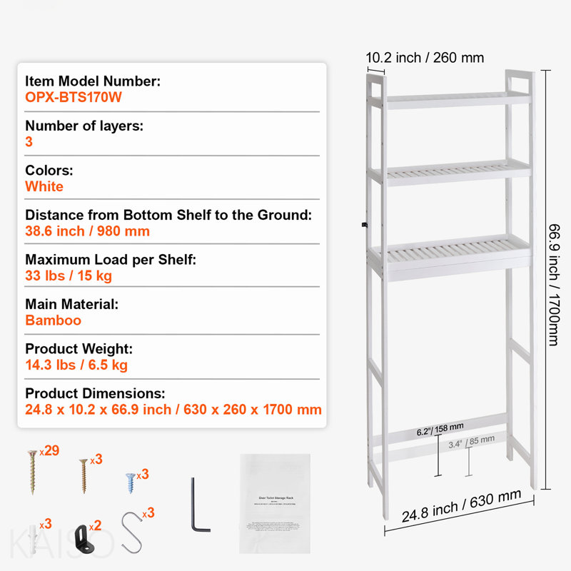 Over The Toilet Storage 3-Tier Bathroom Shelf Rack Space Saver Organizer