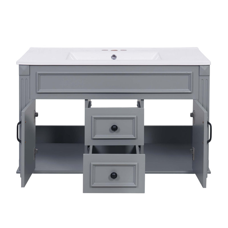 Meuble-lavabo de style français avec lavabo en céramique et charnières à fermeture douce, Gris