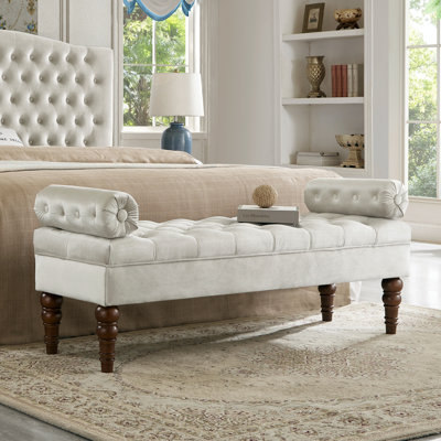 Banc de lit long en velours pour la chambre à coucher, banc de fenêtre rembourré avec bouton touffeté, banc de vestibule, banc de traversin pour le salon