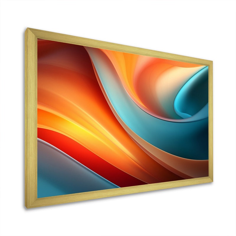 Orange, bleu, courants spectraux, Cadre photo doré simple, H 34 po x l 44 po x P 1,5 po