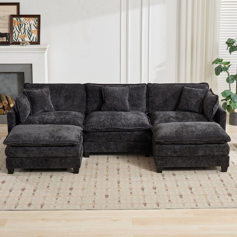 Canapé modulaire en U avec canapé-lit surdimensionné Schmucker, Chenille noir, H 33 po x l 113,8 po x P 35 po