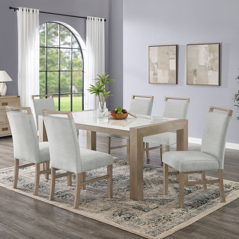 7Pc Rectangula Faux Marble Top Dining Set