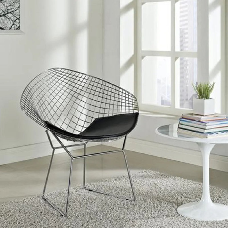 Chaise d'appoint rembourrée en maille Drews, Noir, Chrome chrome