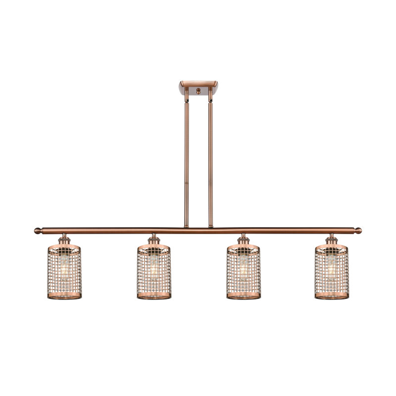 Luminaire suspendu cylindrique à 4 lumières Peraza, Cuivre antique