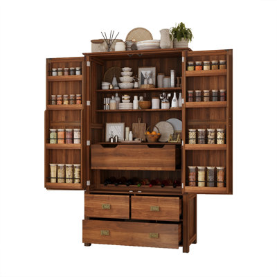 Cuisine Emaleah avec 4 tiroirs, 8 tablettes de porte, casier à vin intégré et tablettes ajustables