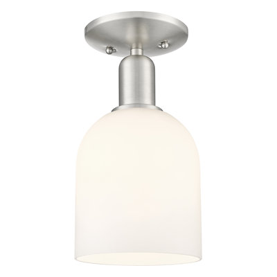 Arcadia - Bella - 1 Light 6" Semi-Flush Mount - Brushed Satin Nickel Finish - White Shade