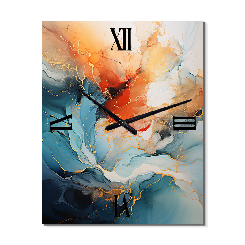 Horloge murale Teal Orange Bold Abstract Flow Collage II - Abstract Collages, H 40 po x l 30 po x P 1 po