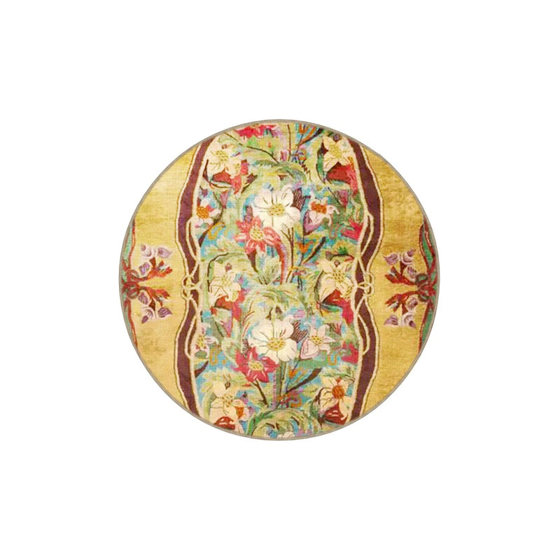 Green Yellow Themed Floral Patterned Creative Modern Decorative Carpet, Rectangle 3'4" x 5'