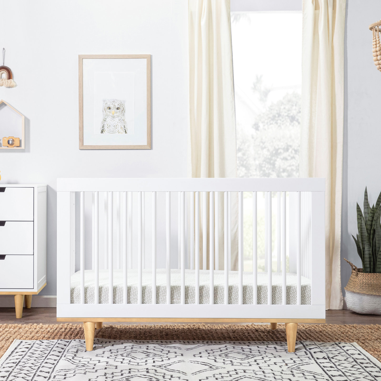 Marley Pine 3-in-1 Convertible Crib, White/Natural, Crib