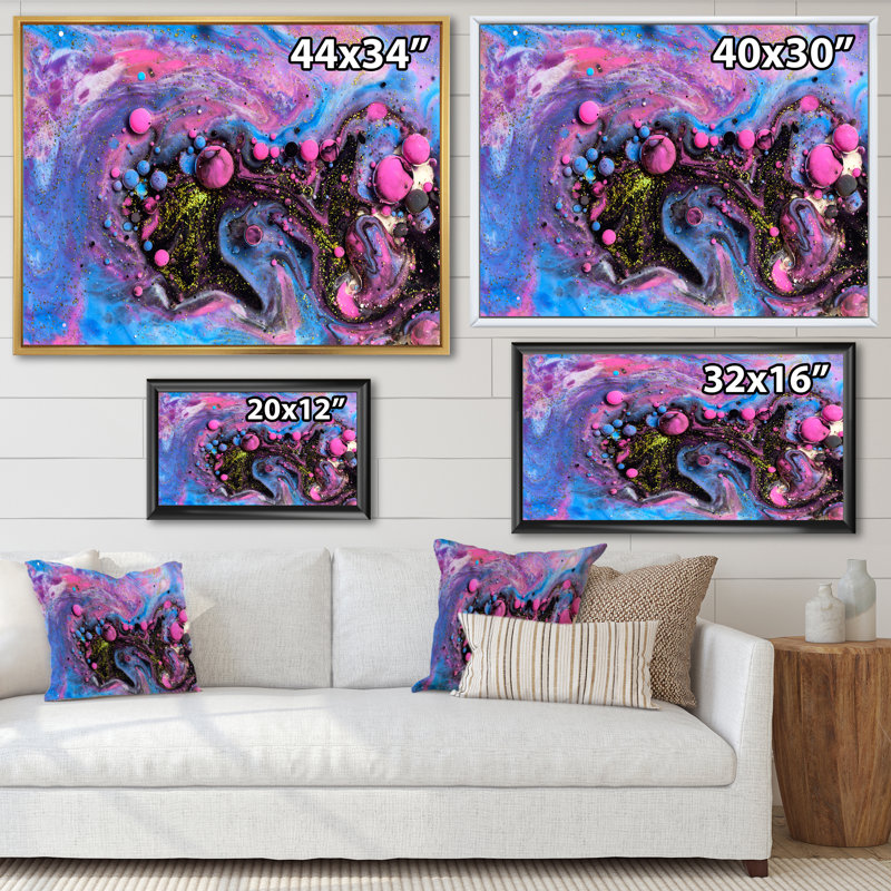 «Pink and Blue Luxury Abstract Fluid Art», reproduction sur toile, H 12 po x l 20 po, Toile à cadre flottant noir