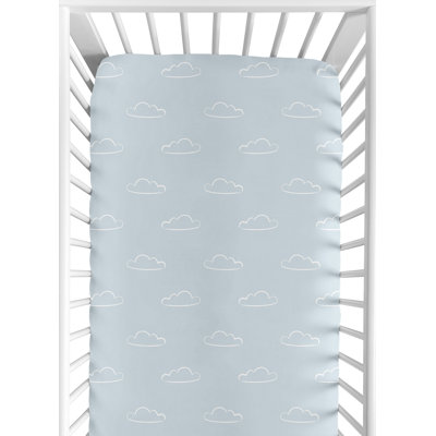 Airplane Slate Blue Clouds Fitted Crib Sheet by Sweet Jojo Designs
