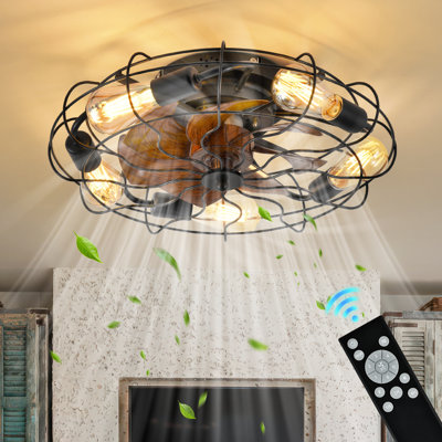 5-light Farmhouse Lantern Style Ceiling Fan With Light, Remote & Dimmable,6 Speed Settings And Timer, For Bedroom, Kitchen & Living Room(Bulb Included)