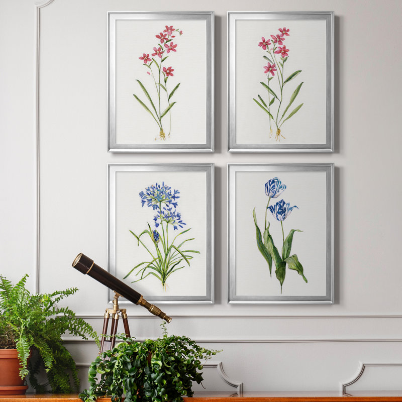 Delicate Pink I - ensemble de 4 peintures sur toile encadrées, H 18,5 po x l 98 po x P 1,5 po, Argent