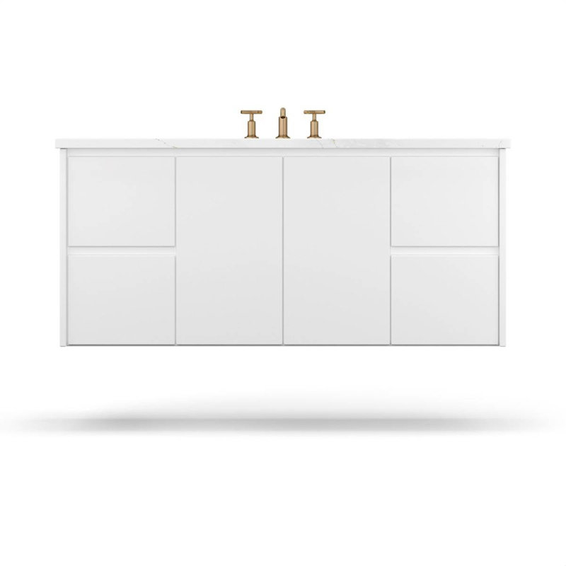Gilded Single Extra Wide Bath Floating Vanity, 60", Pure White