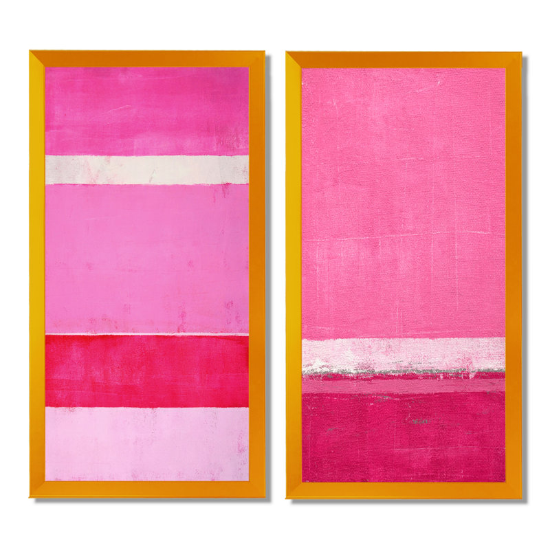 Ensemble de 2 peintures sur toiles fuchsia et blanc, 20" H x 24" W x 1" D, Cadre photo doré