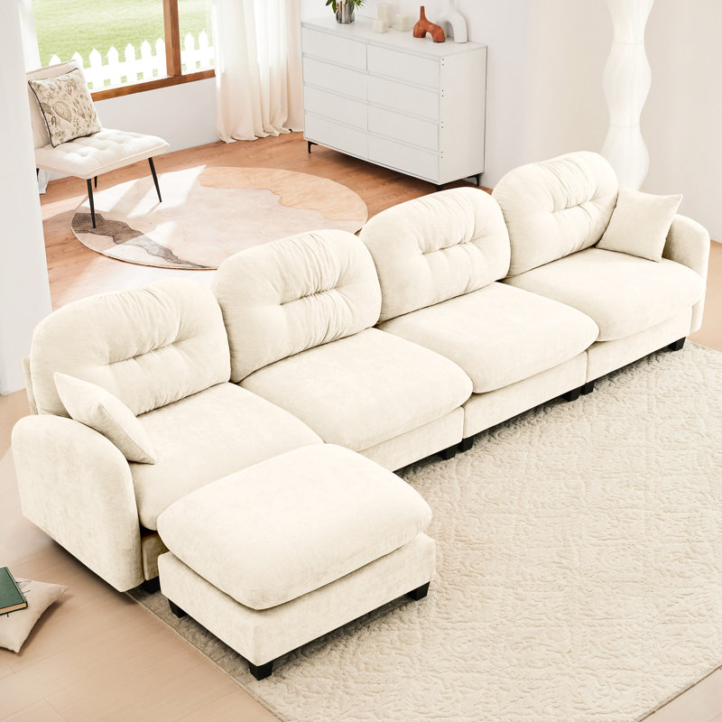 4 canapés modulaires avec revêtement en chenille doux, sièges plissés et ergonomiques pour les espaces domestiques