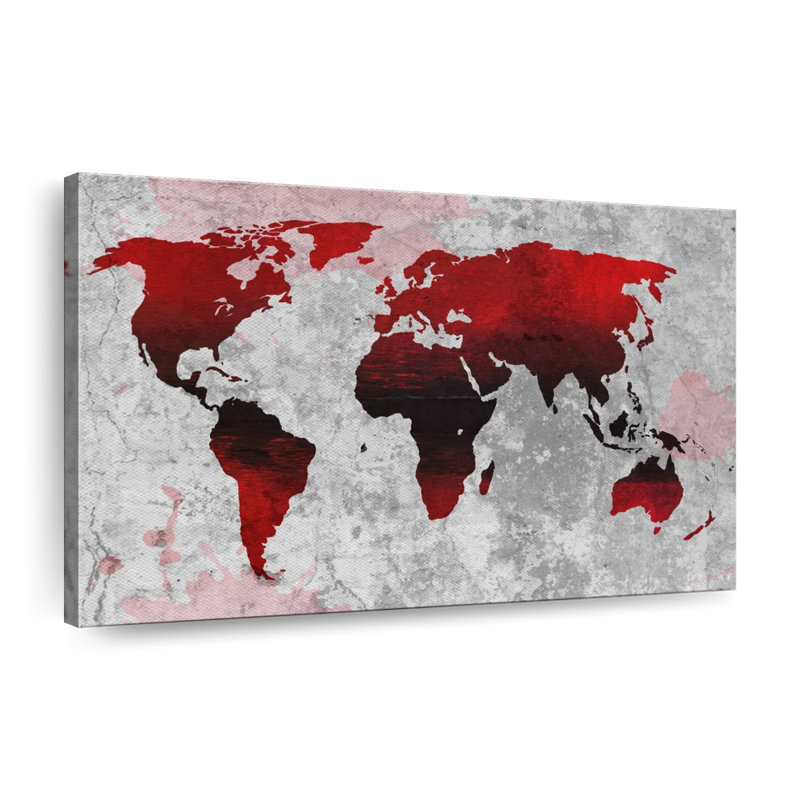 «Crimson World Map», reproduction sur toile, H 8 po x l 12 po x P 1 po