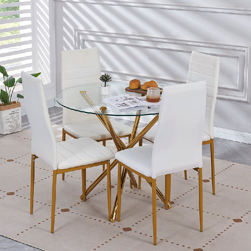 Suchi Round Dining Table with Iron Base, Gold