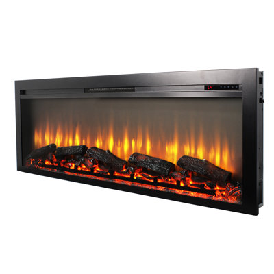 Wall - Mounted Electric Fireplace 54 Inches, 1400W Heat Output, 5000 'S Per Hour, 50000 Hours Led, Touch Button Recessed Infrared Remote, Log Like Flame, 3 Levels Of Flame Brightness, Heating Capacity