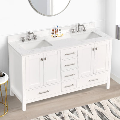Yakia 60'' Double Bathroom Vanity With Engineered Stone Top