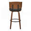 Tabouret de bar à hauteur fixe avec pivot en bois et similicuir avec repose-pieds rond en métal noir - ensemble de 2
