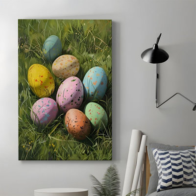 1pc Framed Canvas Wall Art Prints Poster, Easter eggs, natural meadow scene, Impressionist style art posters canvas print paintings for living room be