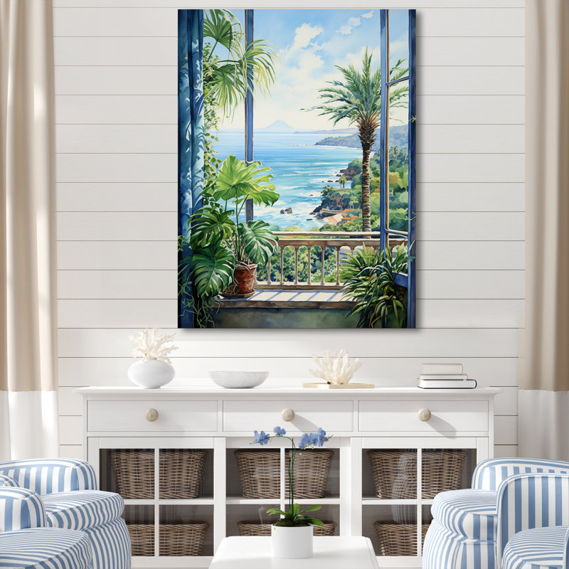 «Tropical Windows To The Beach II - Coastal Windows», art mural, Toile tendue, H 32 po x l 16 po x P 1 po
