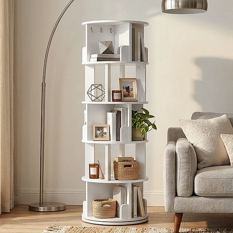 Bibliothèque pivotante à 360 °, étagère de rangement et de présentation pour le bureau à domicile et le salon