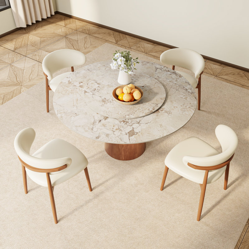 Ensemble de table de salle à manger de cuisine avec plateau tournant Lazy Susan, 29.52"Н x 53.15"L x 53.15"D, Creamy