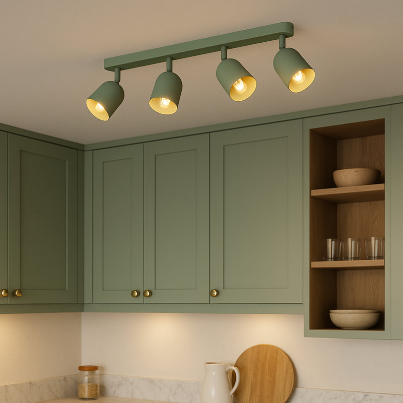 Tilston Steel Minimalist Ceiling Spotlight, 20.5cm H x 8cm W x 58cm D, 4, Green