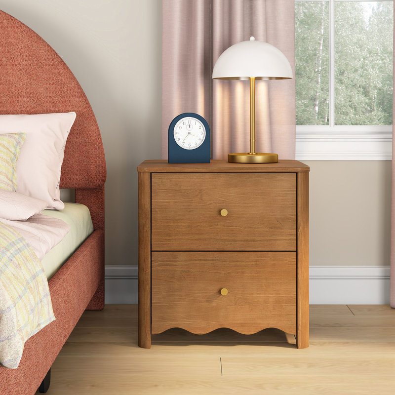 Setzer 2 Drawer 24 in. Wide Nightstand with Wave Detail, Pecan