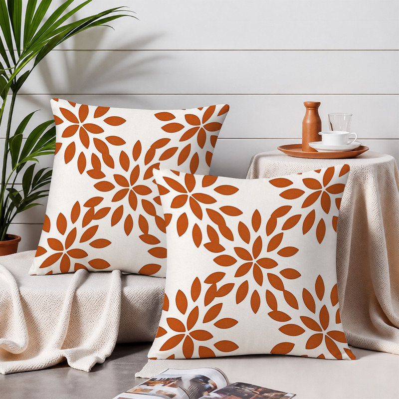 Housses de coussin JYK, Feuille orange à motif géométrique