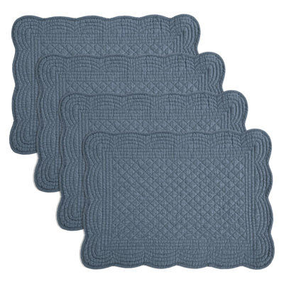 Cotton Placemats, Washable Rectangular Table Mats For Kitchen, Set Of 4, (Navy Blue)