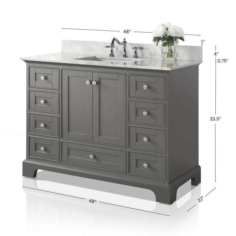 Audrey 48'' W Single Vanity, Sapphire Gray/Brushed Nickel, Carrara White Marble