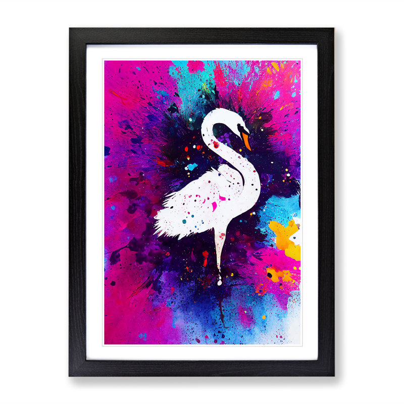 Swan Paint Splash - Framed Print, Black Framed, 46cm H x 34cm W x 2cm D