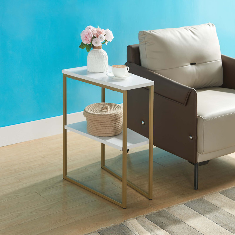 Table de bout avec rangement Tokiko, Or, Blanc, H 24 po x l 20 po x P 11,5 po