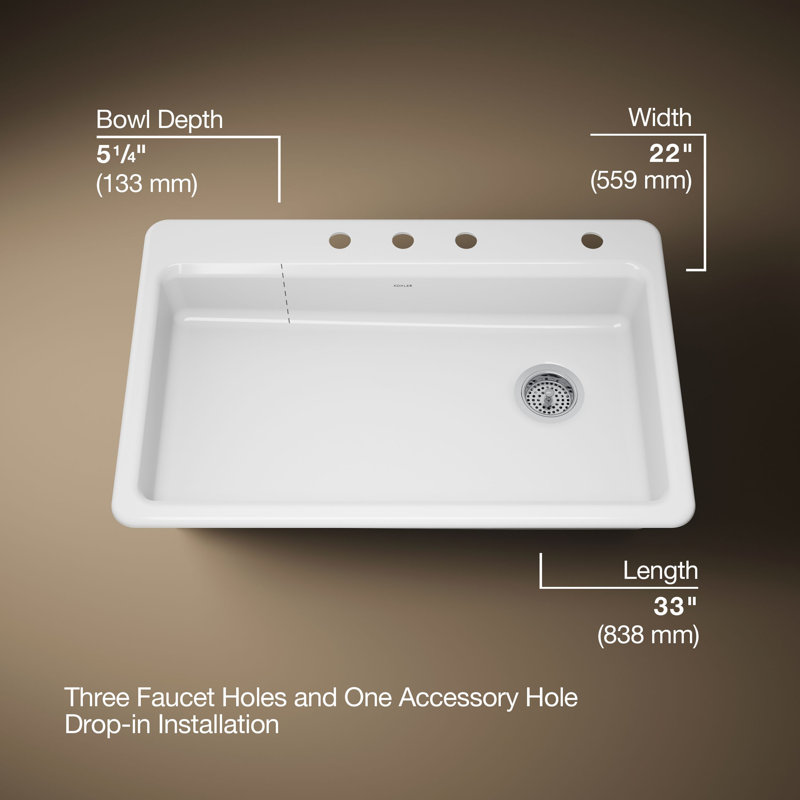 Riverby 33" L x 22" W Top Mount Single Bowl Kitchen Sink, White