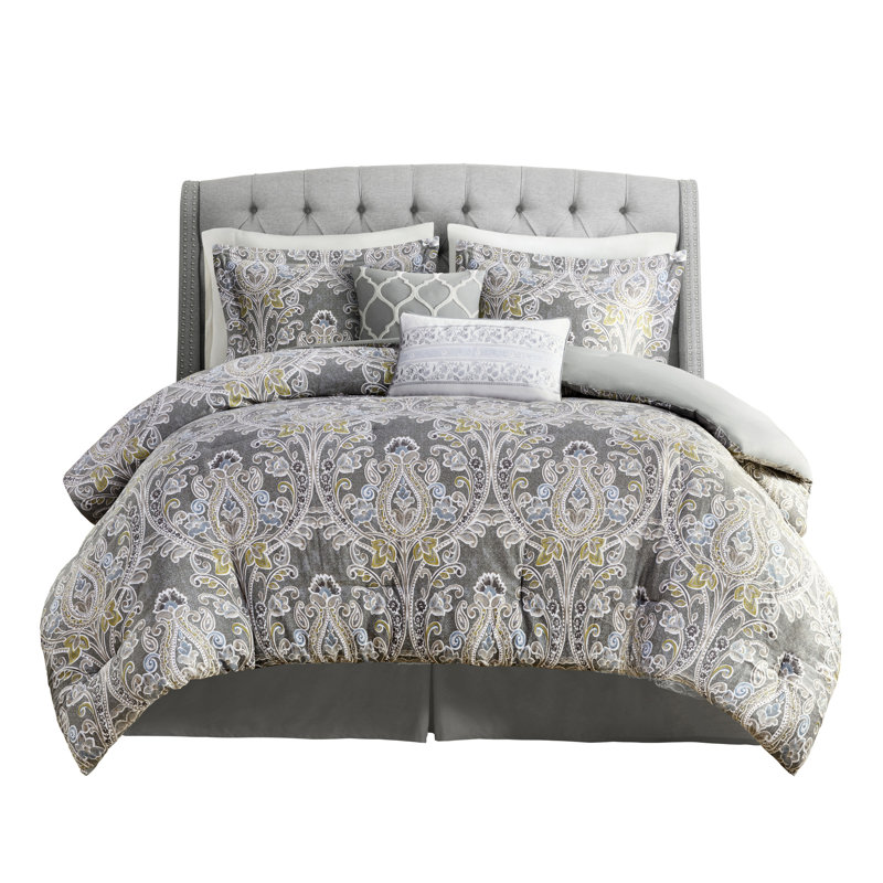 Édredon 6 pièces pour lit très grand en coton gris avec style 100% et motif
