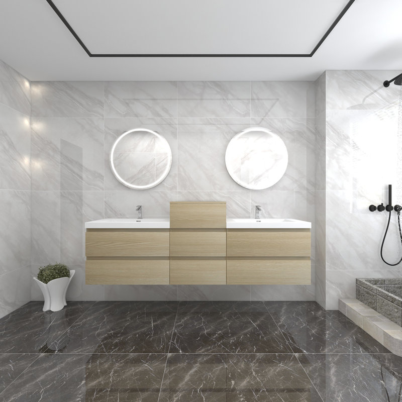 Moreno Bailey 103'' Double Bathroom Vanity with Acrylic Top, White Oak