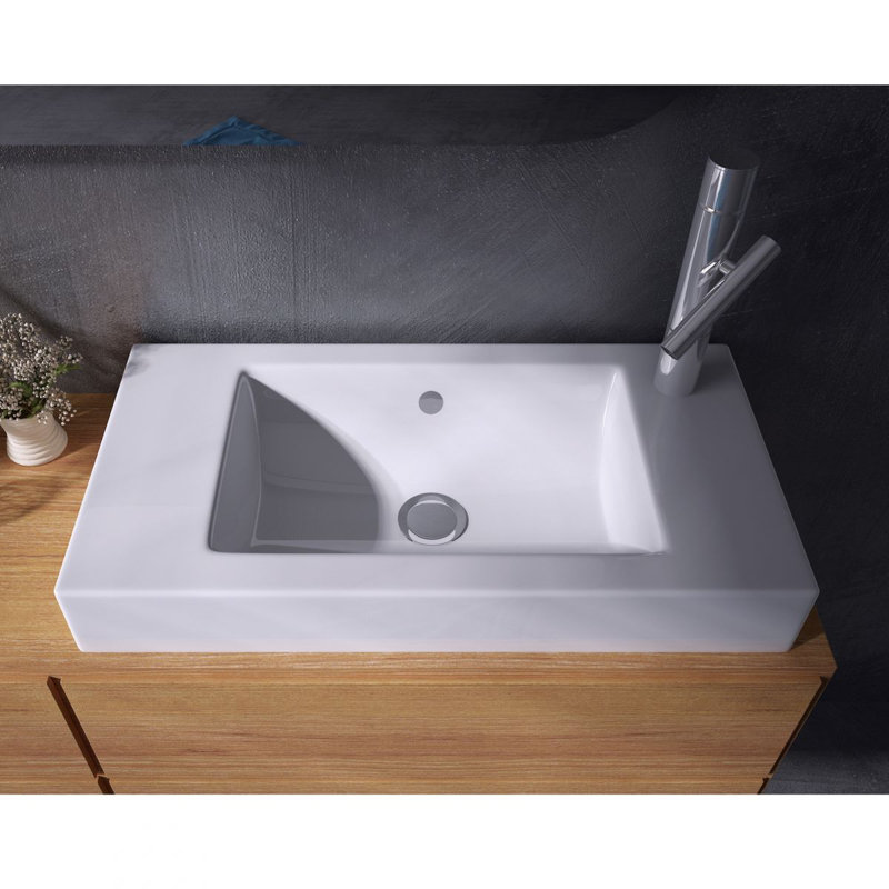 WS Bath Collections Minimal 14.2'' White Ceramic Rectangular Bathroom Sink with Faucet and Overflow