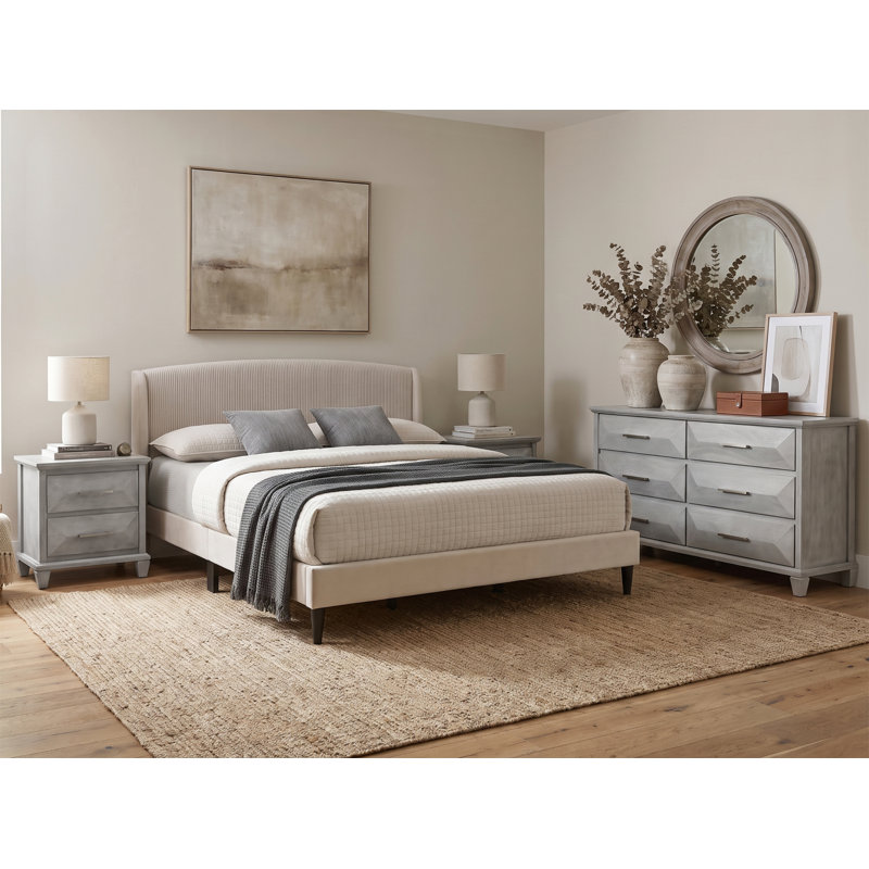 Clarence Contemporary 4 Pieces Bedroom Set, 4 Pcs: Bed, Dresser, 2 Nightstands, King