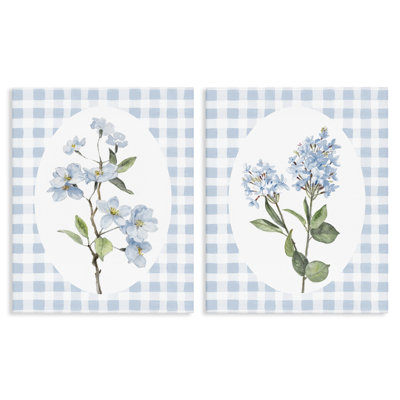 Blooms on Blue Checkered 2pc Canvas Set, design by Lanie Loreth