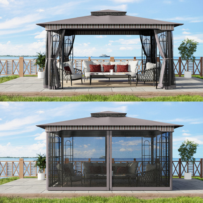 13 pi. L 11 pi. D Pavillon de jardin en acier, Grey