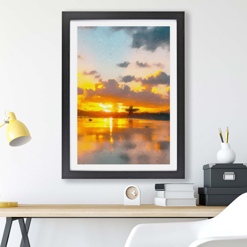 Surfing in Caleta de Famara in Spain - Framed Print, Black, 24cm H x 33cm W x 2cm D
