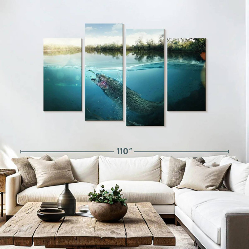 Scène de pêche sous-marine Senne, H 54 po x l 84 po