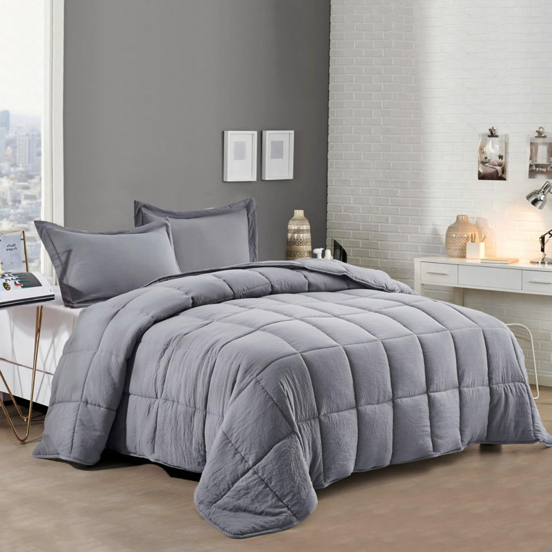 3Pc Prewashed All Season Down Alternative Comforter Duvet Insert -Quilted Comforter With Corner Tabs -Box Stitched -250GSM Fiberfill Chic Farmhouse Style Bedding