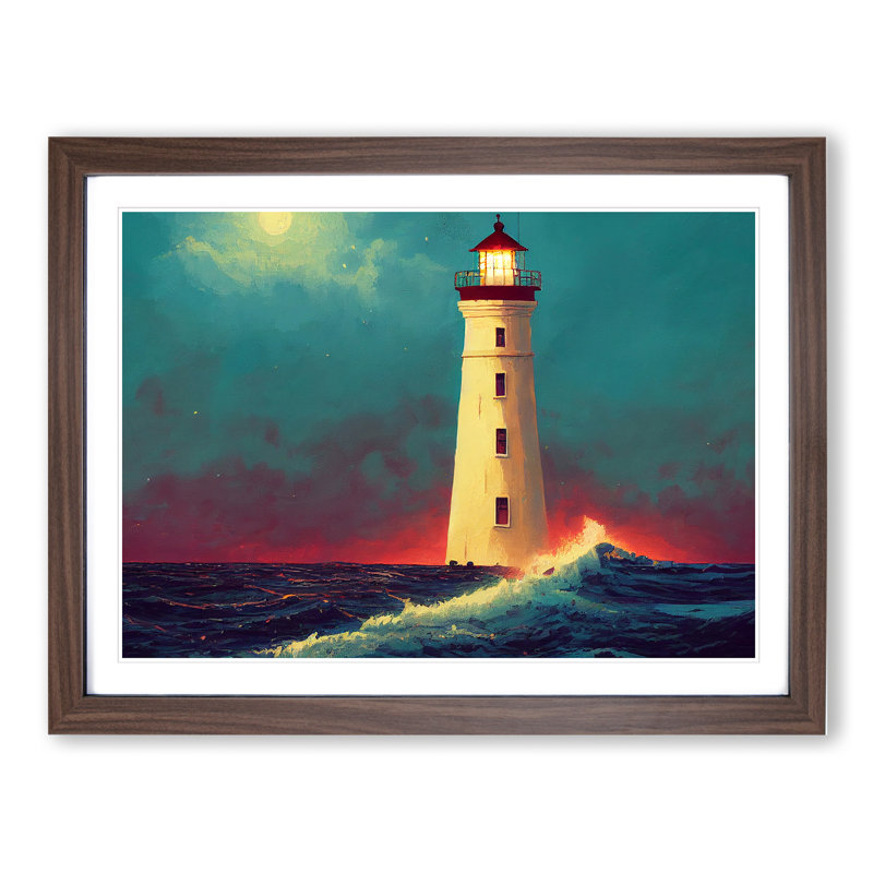 Dreamy Lighthouse - Single Picture Frame Print, 46cm H x 64cm W, Walnut