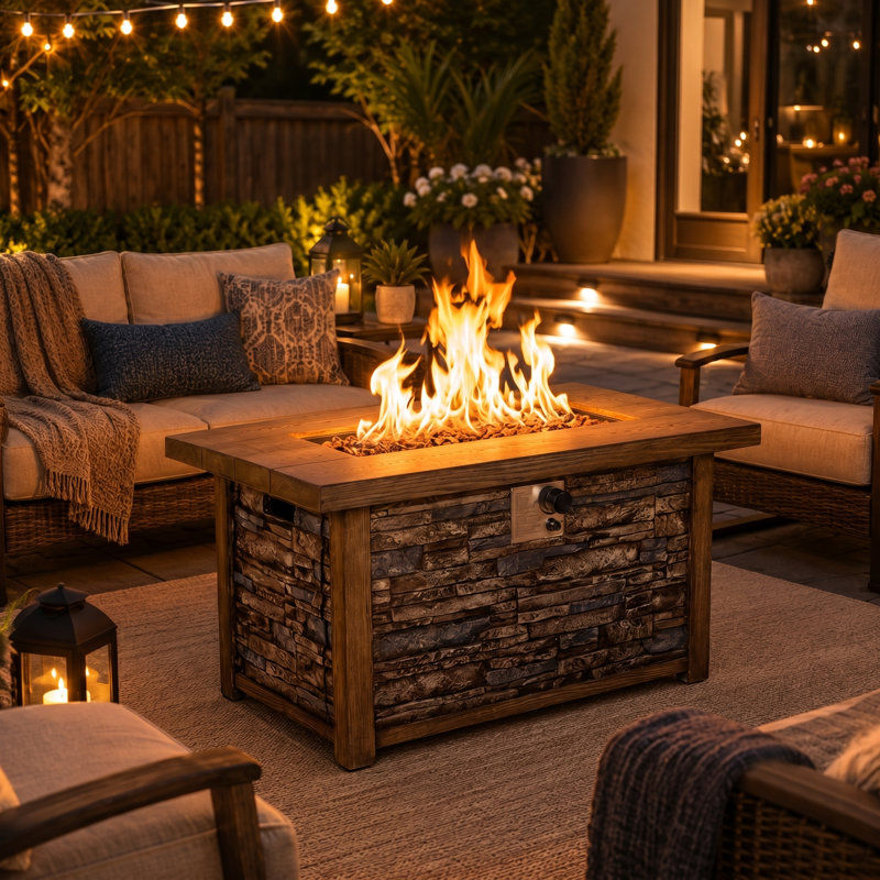 48 inch 50,000 BTU Outdoor Propane Fire Pit Table with TerraFab Finish and Adjustable Flame