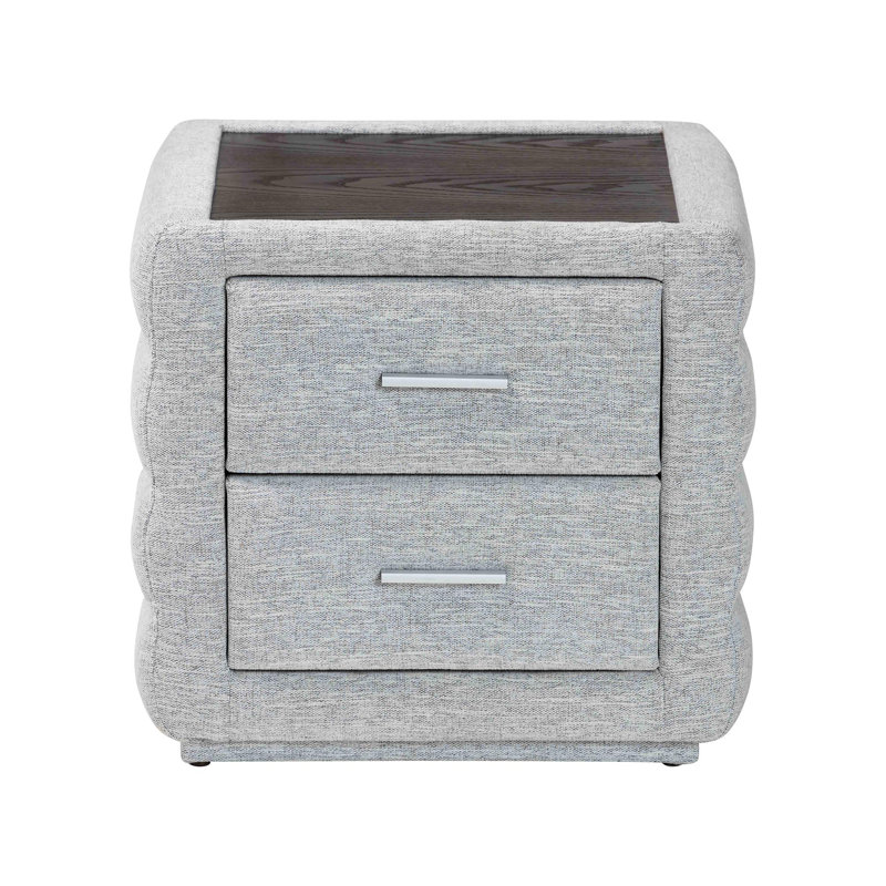 Attina Baxton Studio Cadmus Modern Light Grey Channel-Tufted Fabric 2-Drawer Nightstand