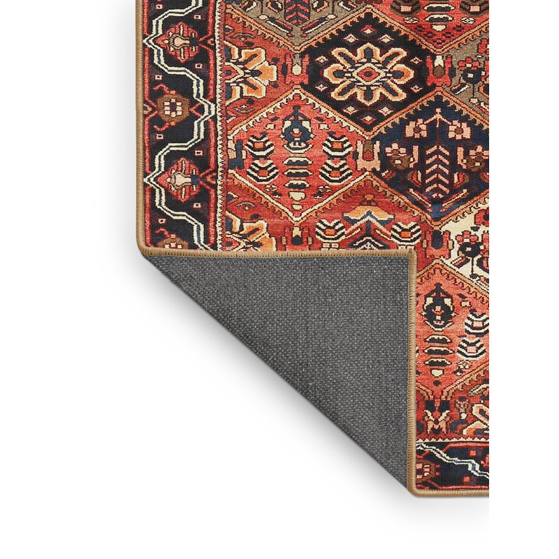 Tapis traditionnel rouge / noir Droz, Rectangle 2 pi x 5 pi